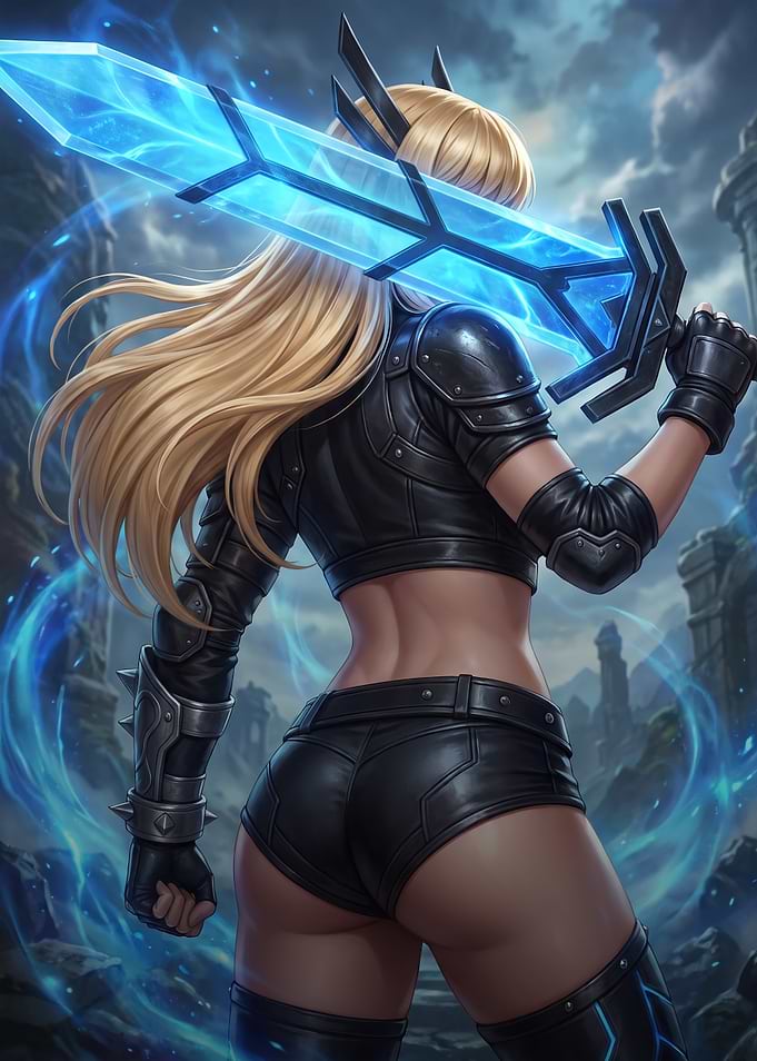 Blonde Warrior with Glowing Blue Sword