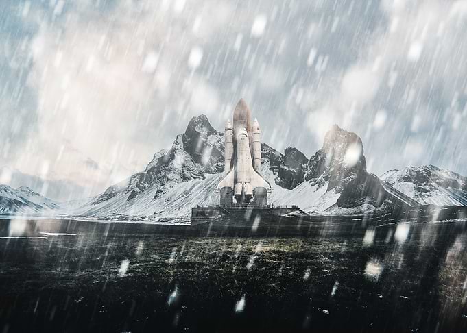 Space Shuttle in Snowy Mountains