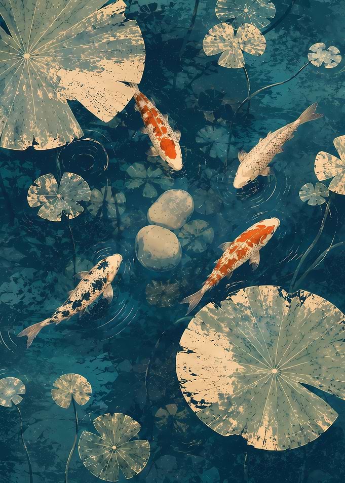 Koi Fish Swimming in Pond
