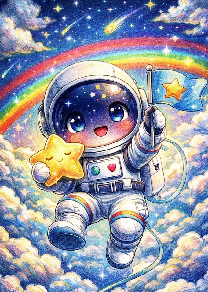 Cute Astronaut Floating in Space