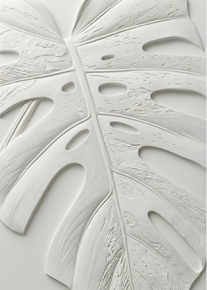Monstera Deliciosa Variegata – Minimalist Gypsum Leaf Art