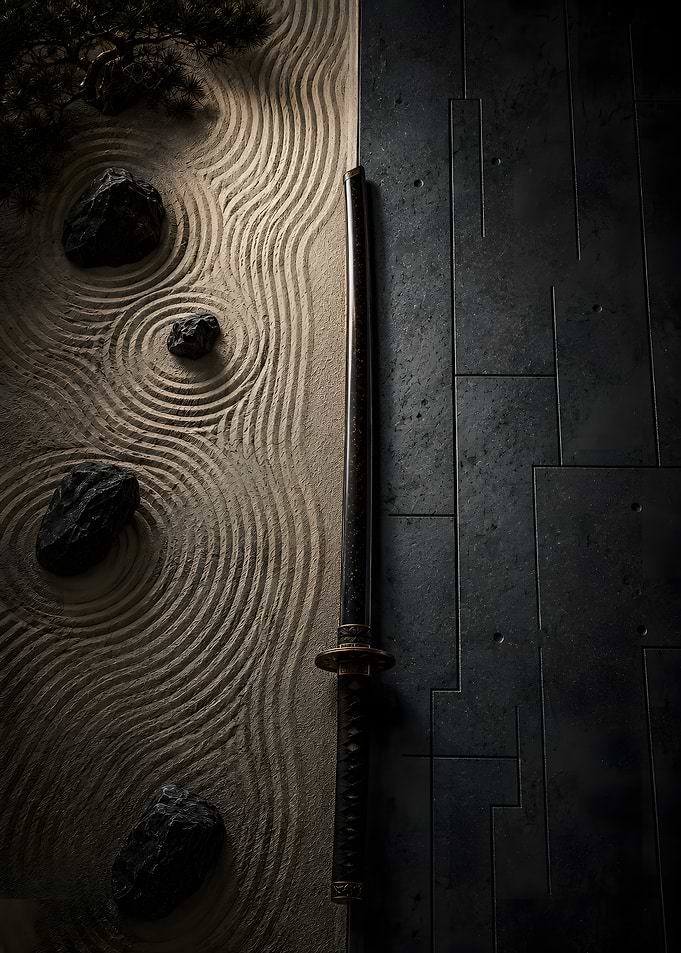 Katana Sword in Zen Garden