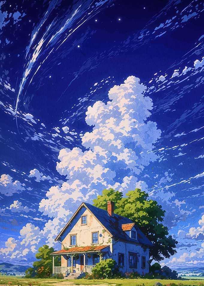 Anime Style House Under Starry Sky