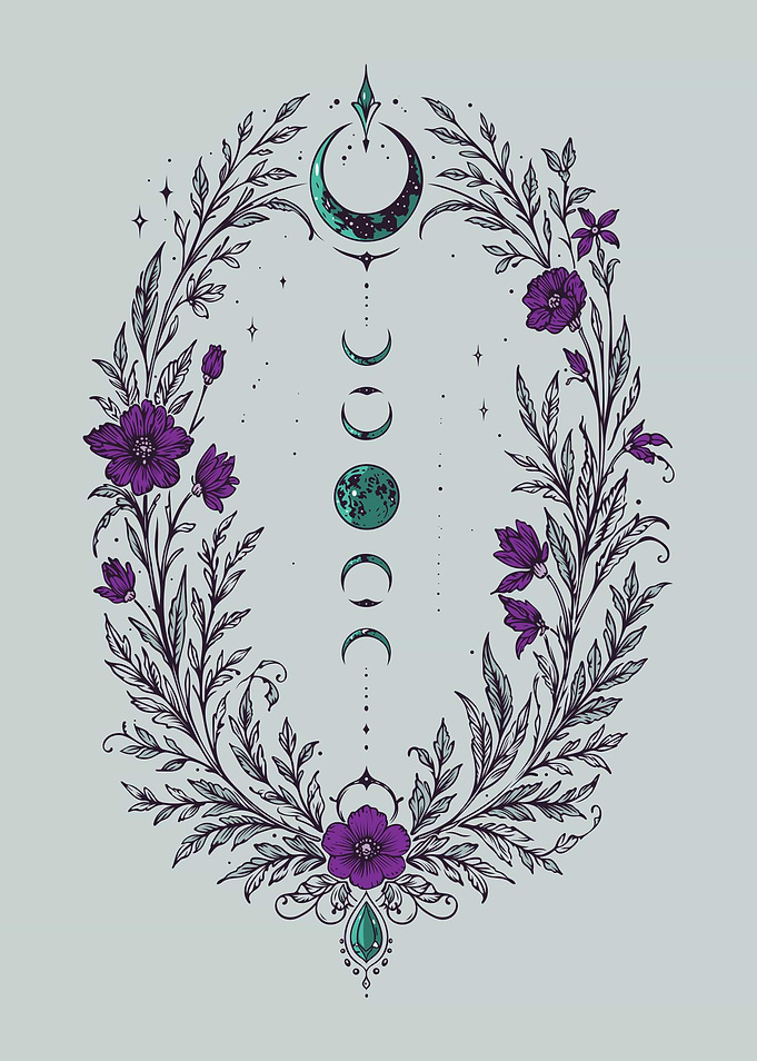 Celestial Moon Phase Floral Wreath