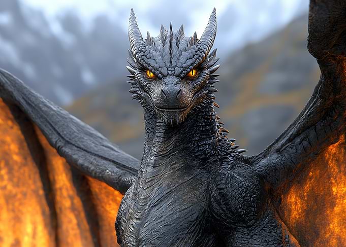 Majestic Black Dragon with Glowing Wings