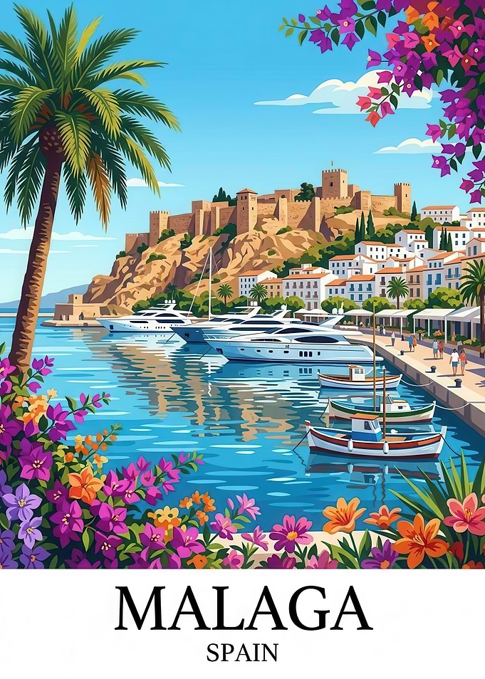 Malaga Spain Travel Poster