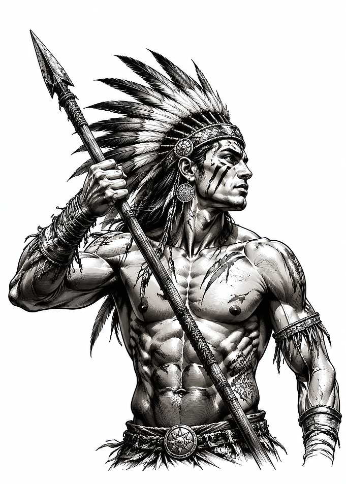 Native American Warrior with Spear