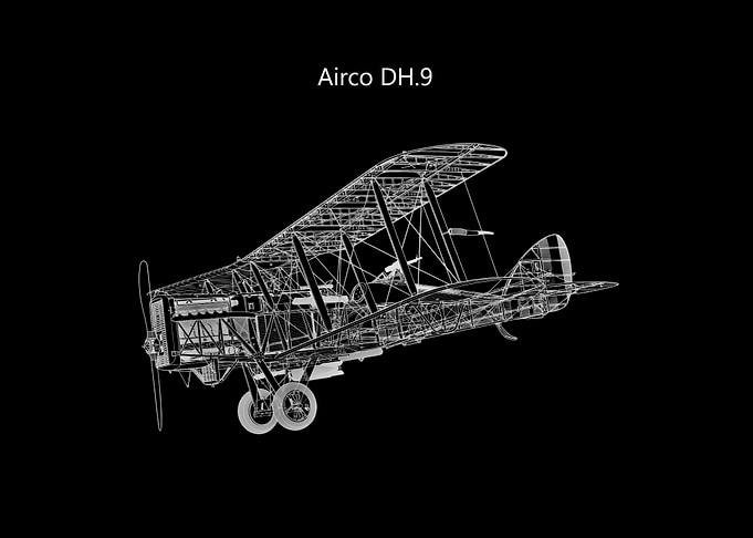 Airco DH.9 Biplane Wireframe Blueprint