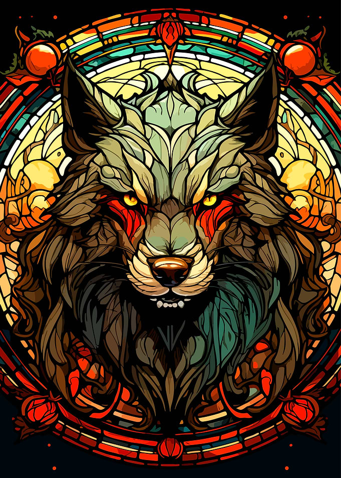 Stained Glass Wolf Portrait