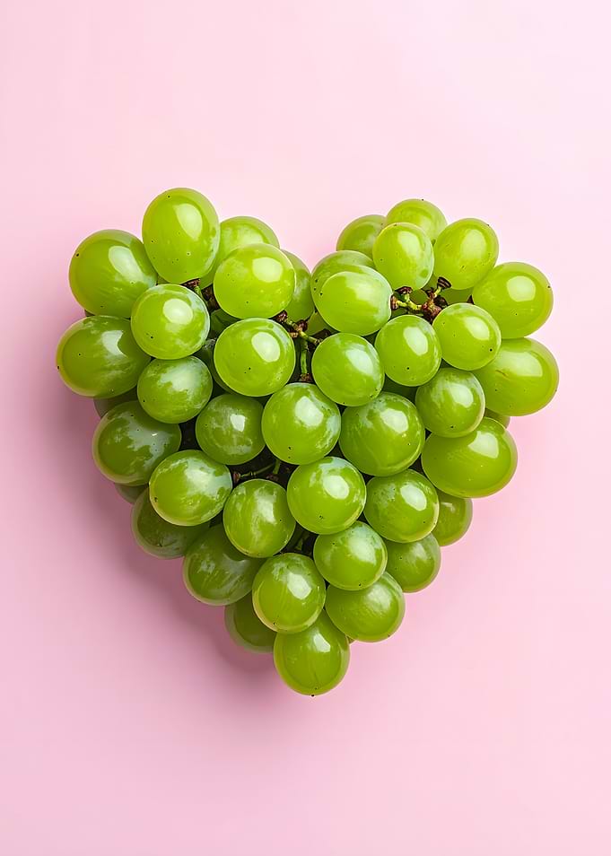 Green Grapes Arranged in Heart Shape