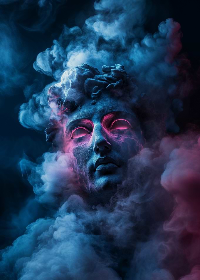 Neon Smoke Classical Statue Portrait