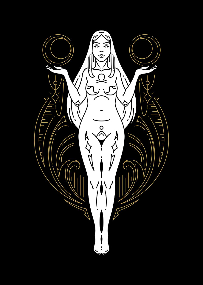 Libra Zodiac Goddess Line Art