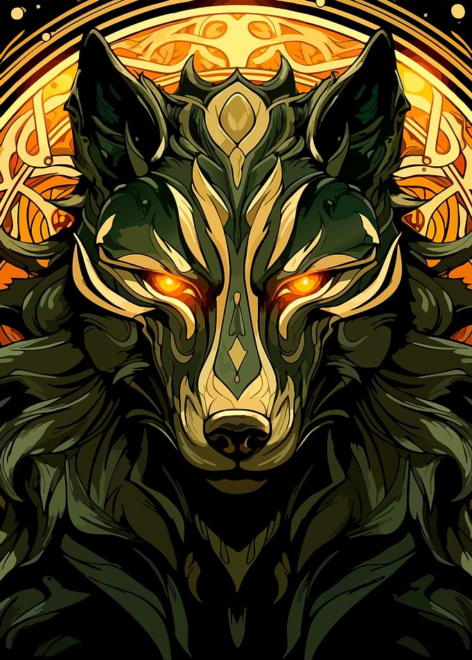 Mystical Glowing Wolf Portrait