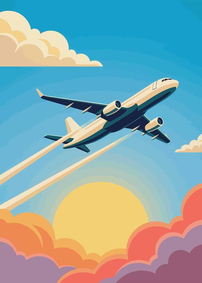 Vintage Style Airplane Flying at Sunset