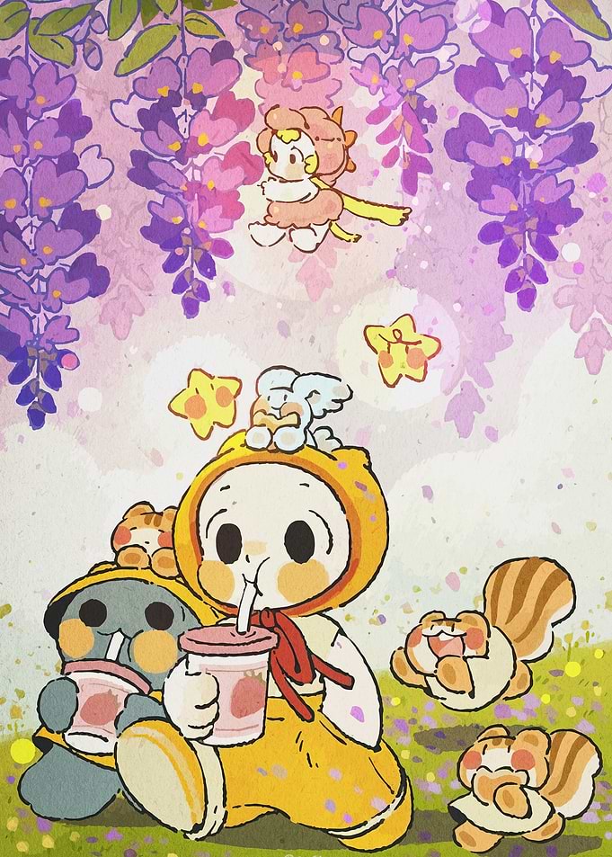 Cute Characters Enjoying Strawberry Drinks