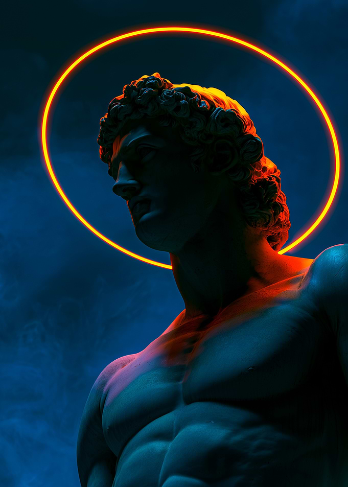 Neon Halo Classical Statue Portrait