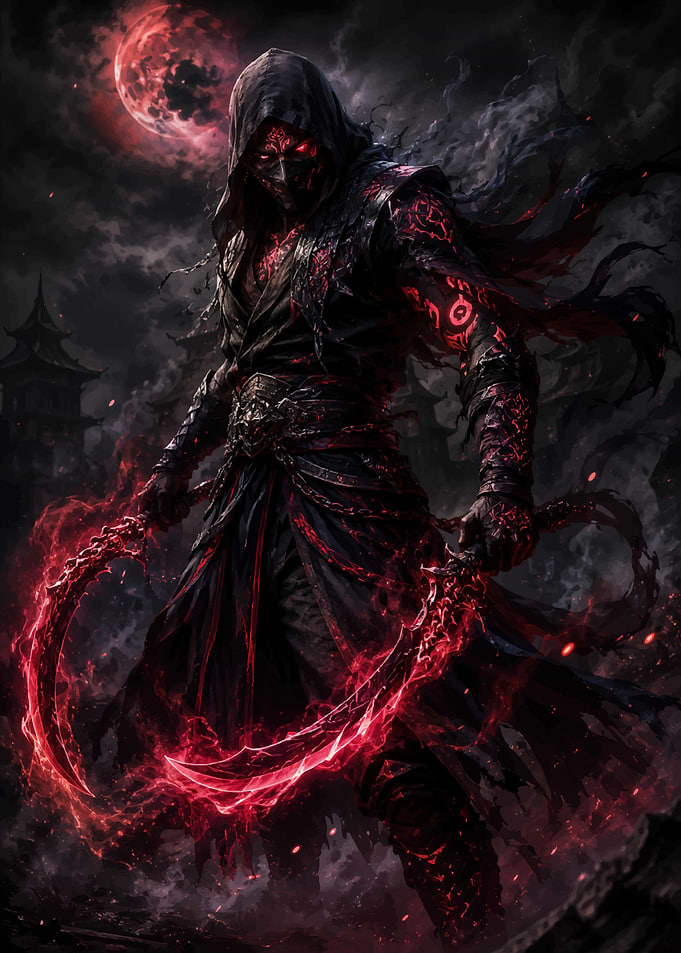 Dark Ninja with Glowing Red Blades