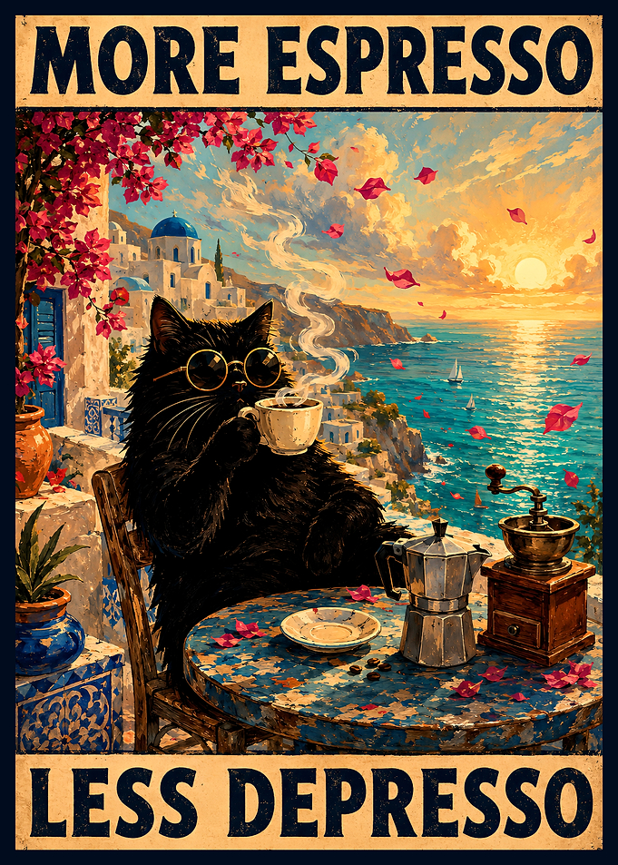 More Espresso Less Depresso Cat Poster