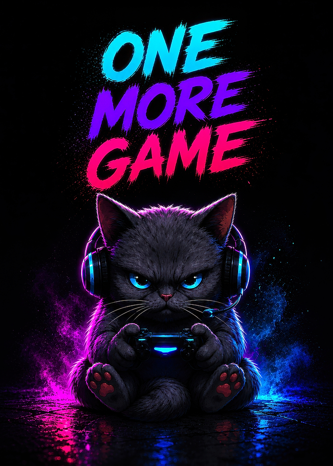 One More Game Gaming Cat