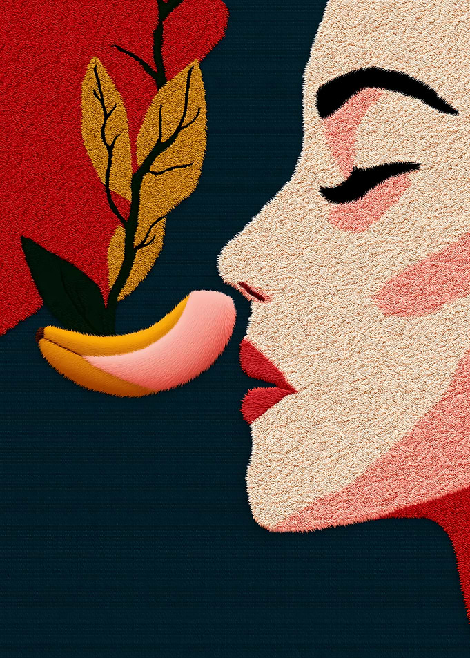 Embroidered Elegance: Profile with a Vibrant Floral Accent