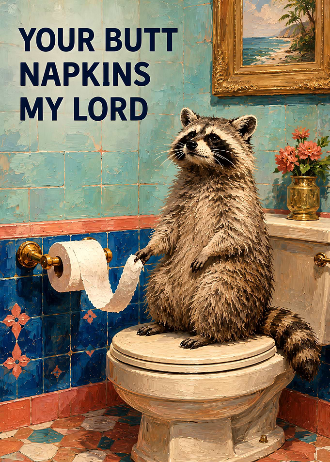 Raccoon on Toilet Funny Poster
