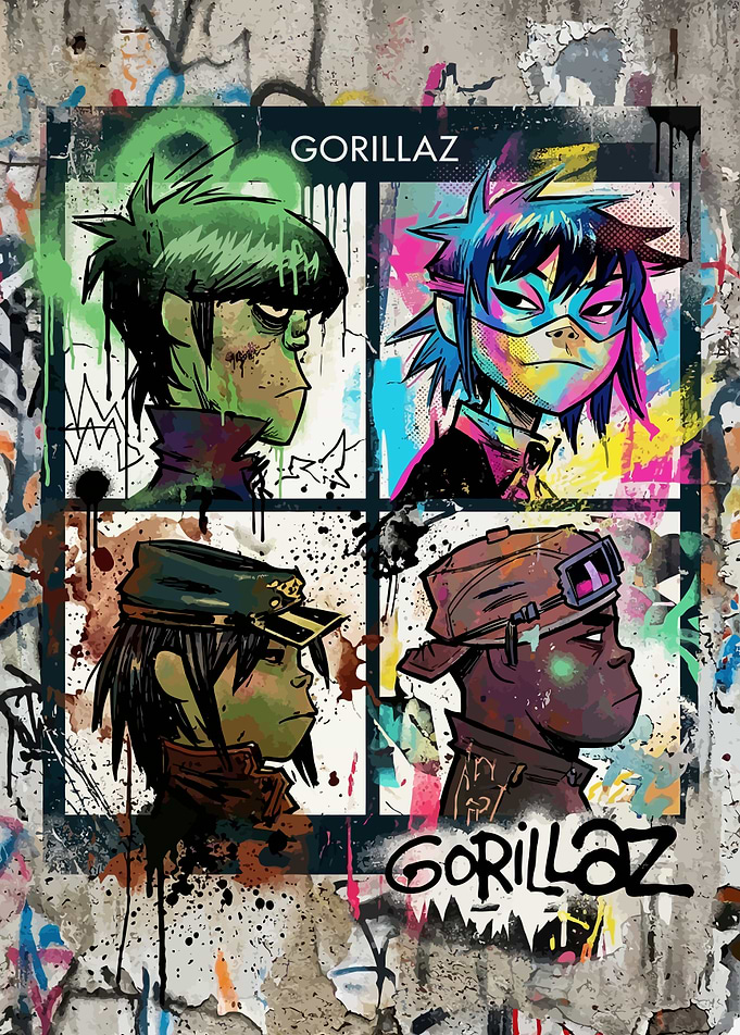 Gorillaz Band Members Graffiti Art Poster