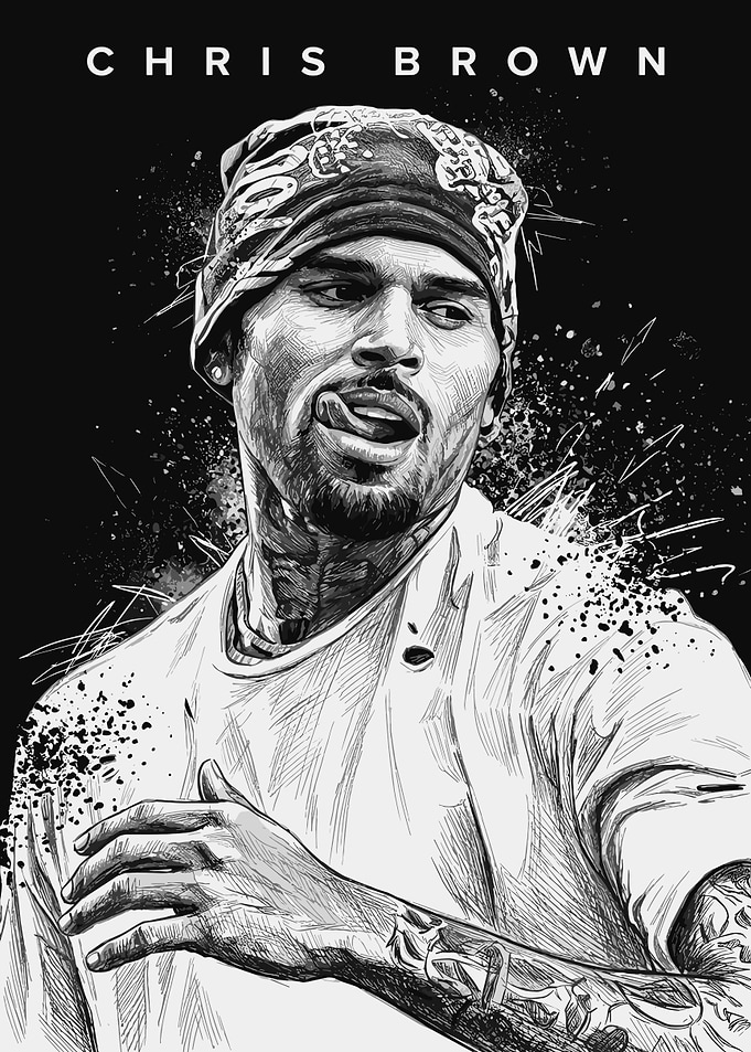 Chris Brown Sketch Portrait Poster