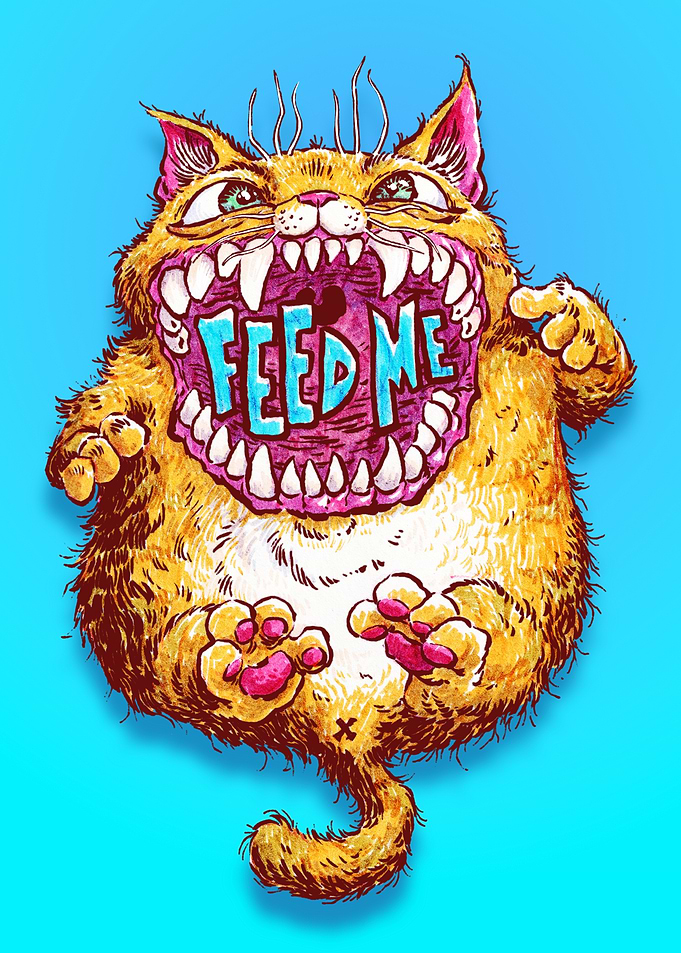 Hungry Orange Cat Illustration