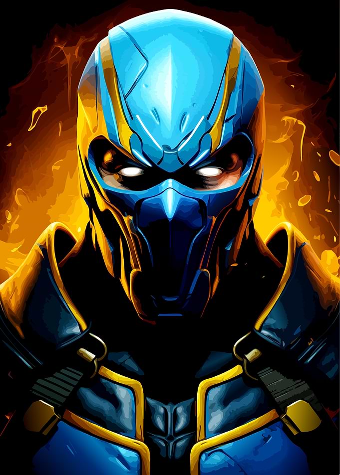 Blue and Gold Armored Warrior Portrait