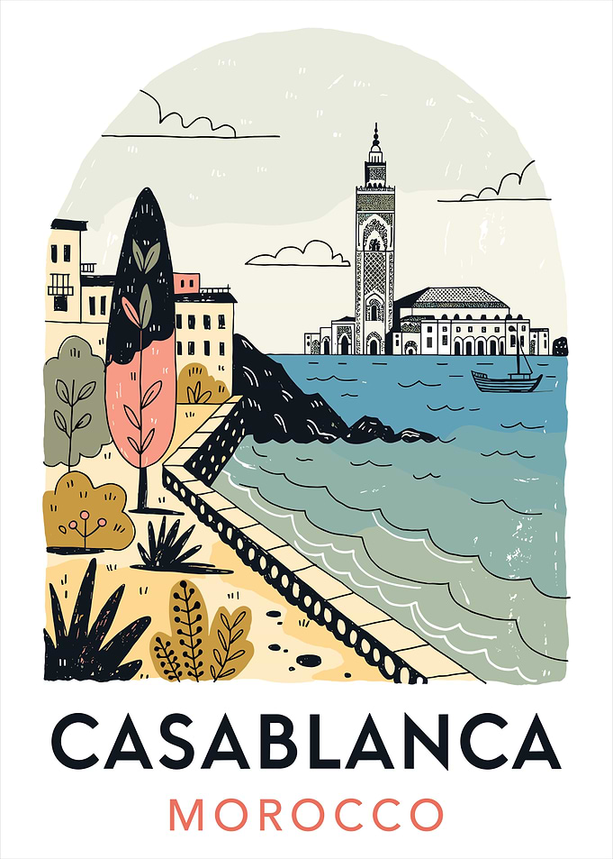 Casablanca Morocco Travel Poster Illustration