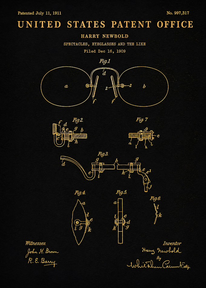 Vintage Eyeglasses Patent Blueprint
