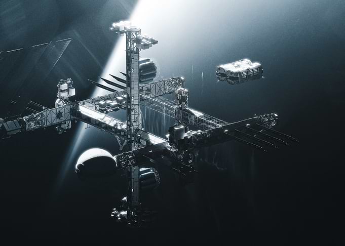 Futuristic Space Station in Deep Space