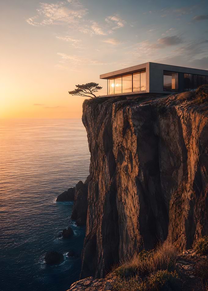Modern Cliffside House at Sunset
