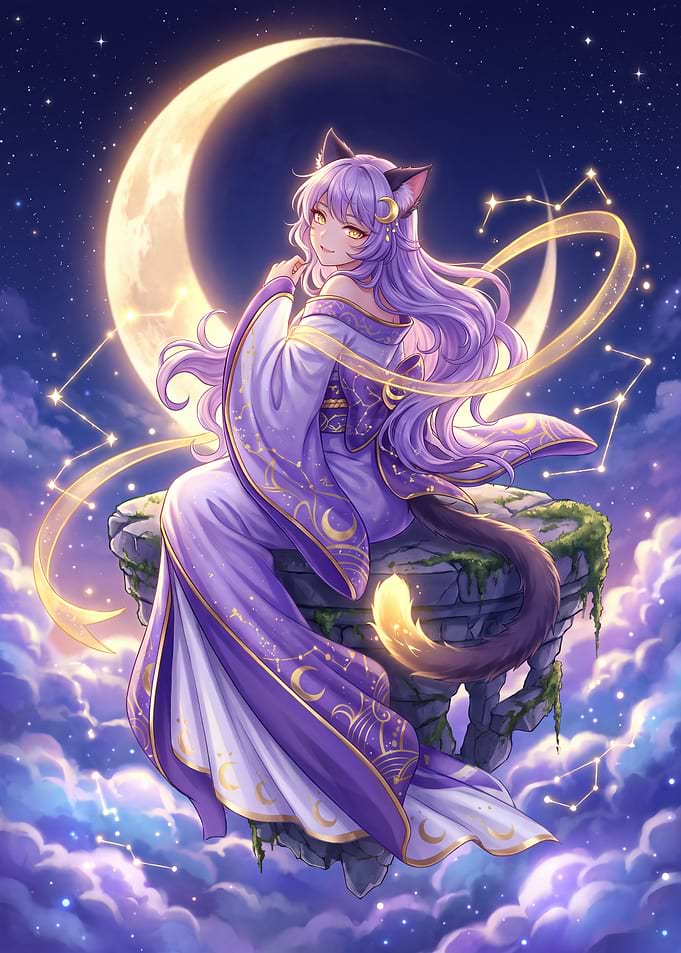 Anime Cat Girl on Floating Island