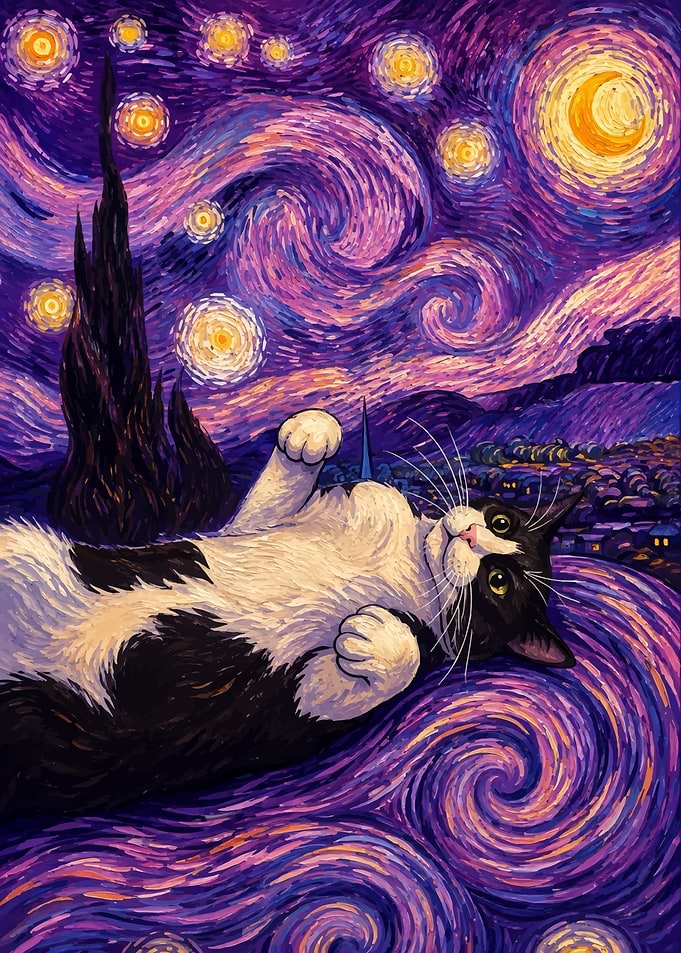 Cat in Starry Night Style