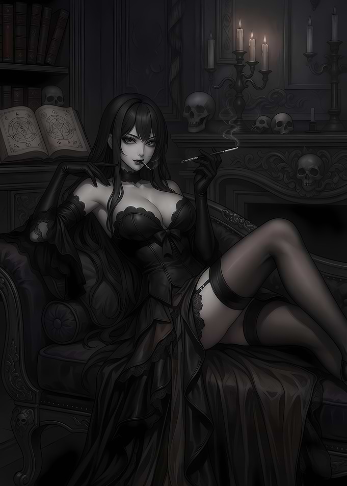 Gothic Anime Woman Smoking