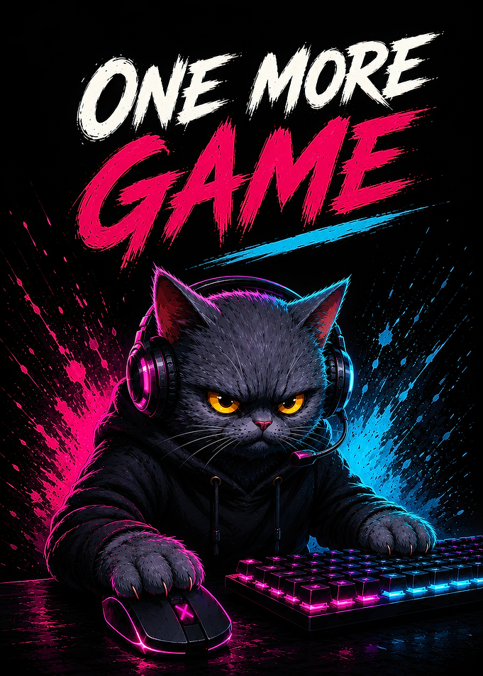 One More Game Gamer Cat