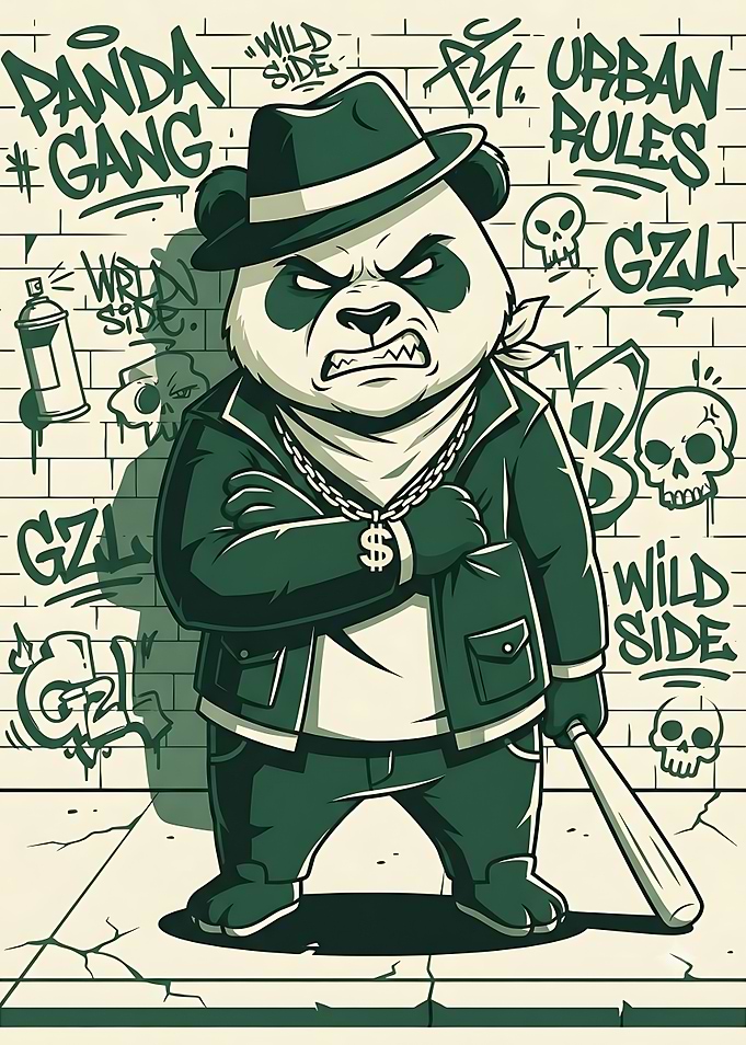 Tough Panda Gangster Graffiti Art