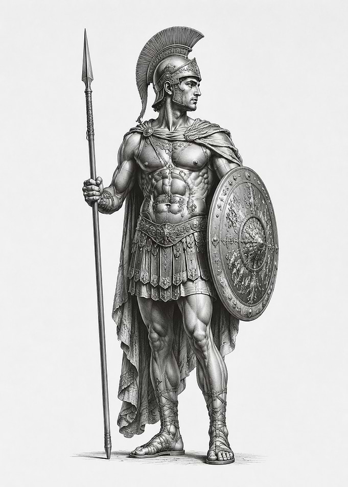 Ancient Spartan Warrior Statue Illustration