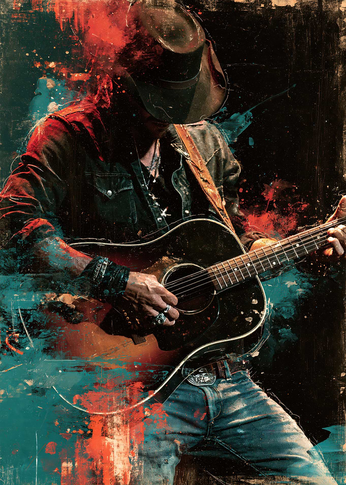 Dust, Strings & Fire - Abstract Country Musician Playing Guitar