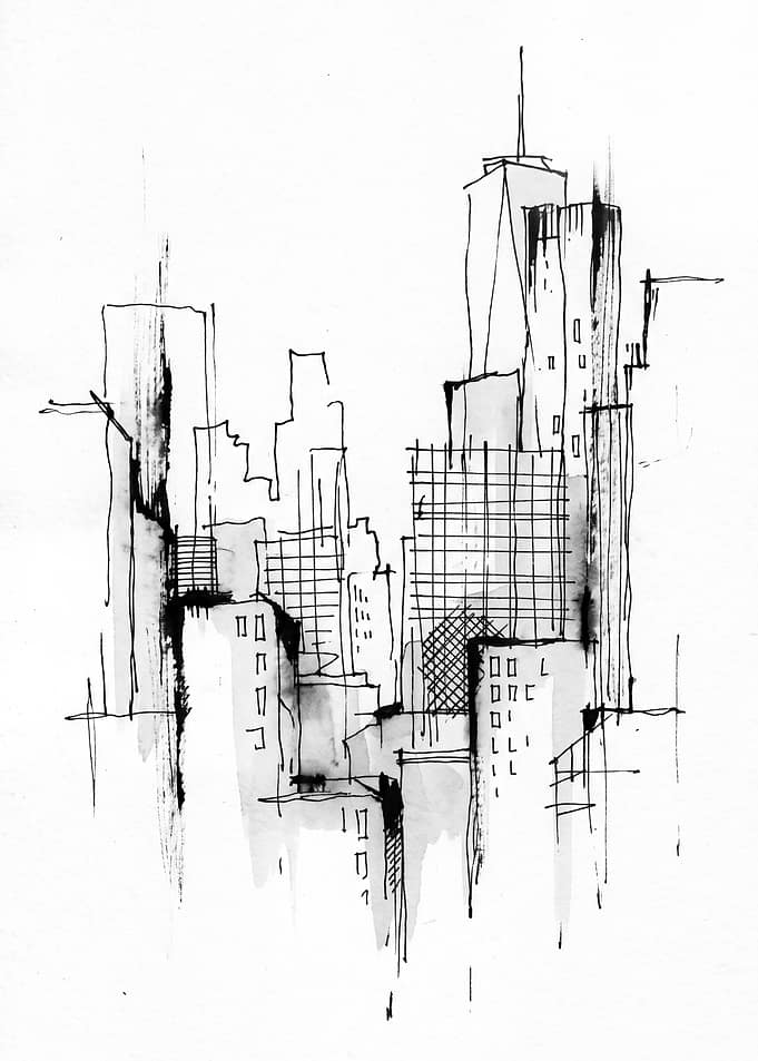 Minimalist Ink Sketch of City Skyline