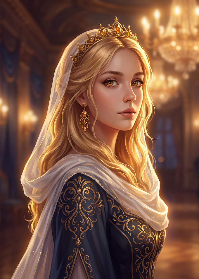 Elegant Blonde Princess in Royal Attire
