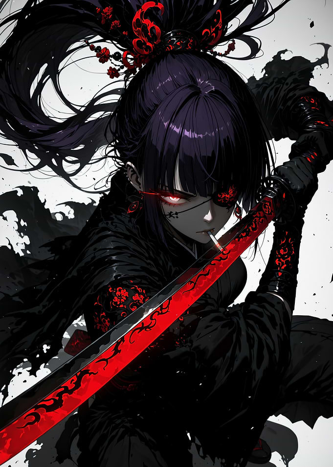 Dark Anime Samurai Warrior with Katana