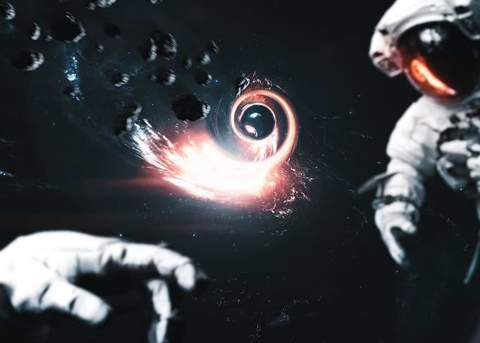 Astronaut Observing a Glowing Black Hole