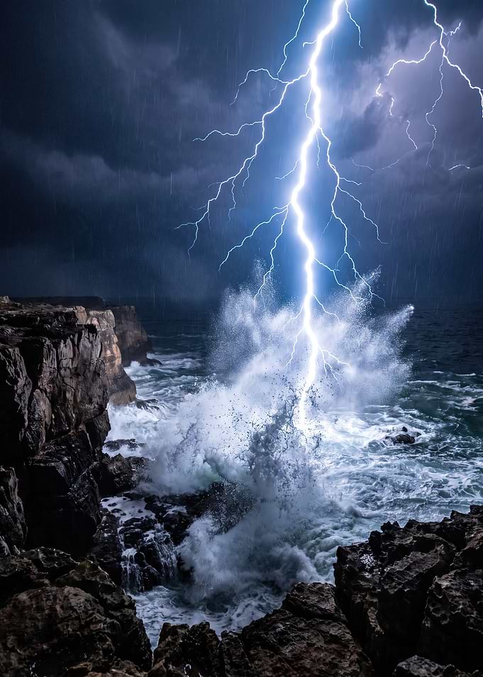 Lightning Striking the Rocky Coast