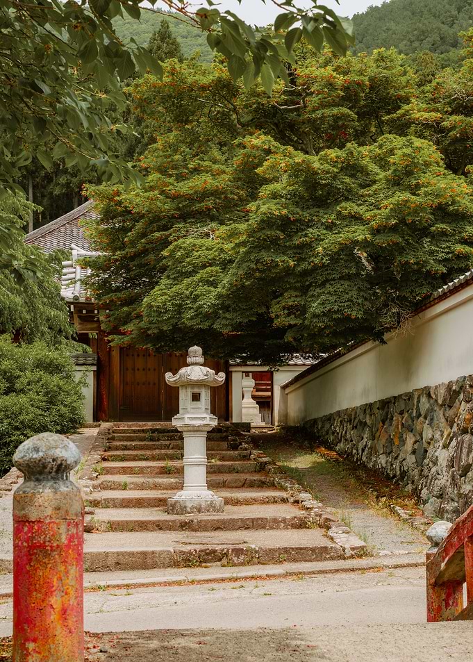 Traditional Japanese Temple Entrance Path