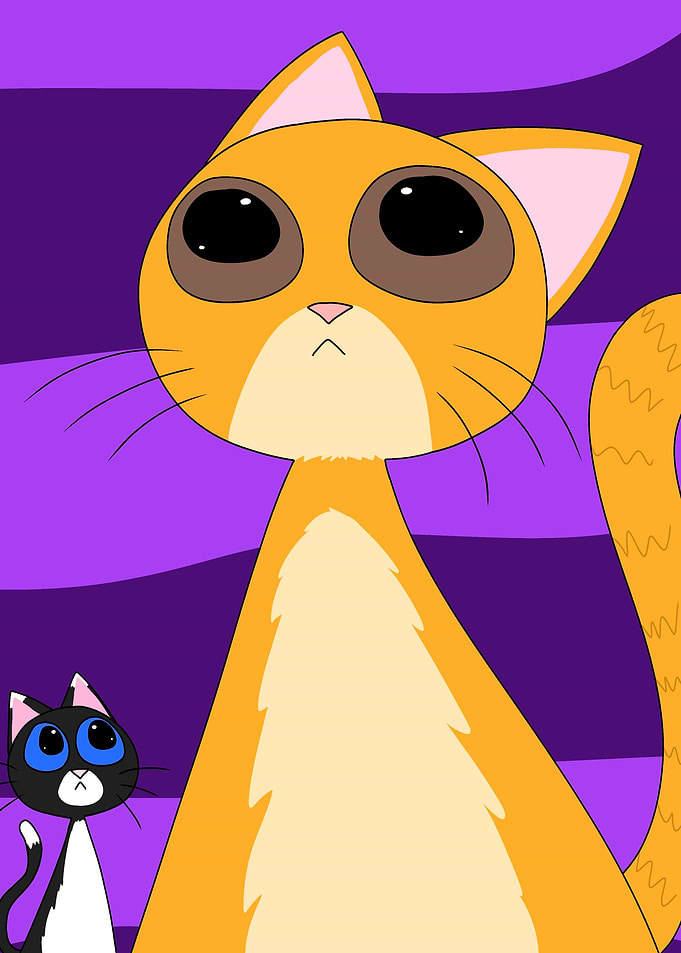 Cartoon Orange and Black-White Cats