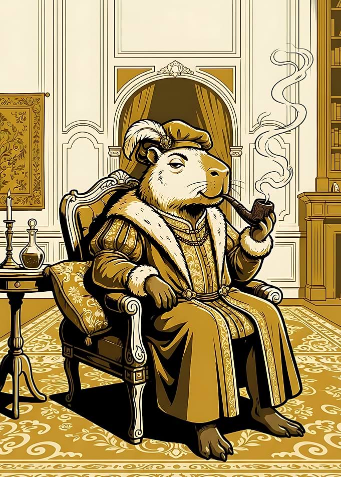 Regal Capybara Smoking a Pipe