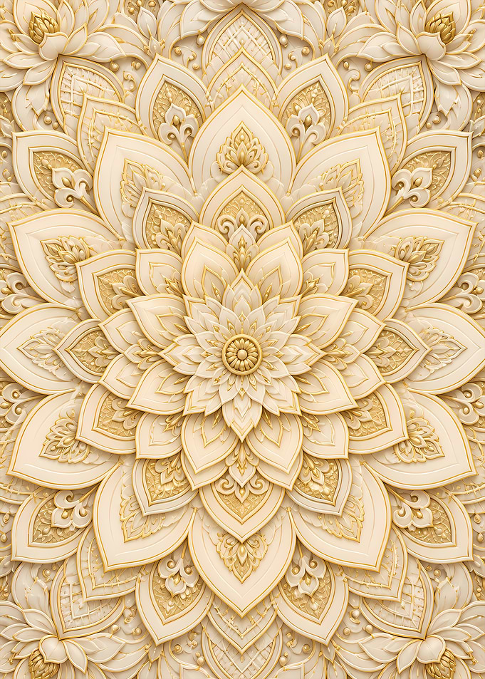 1596 - Ivory Lotus Tile Carpet