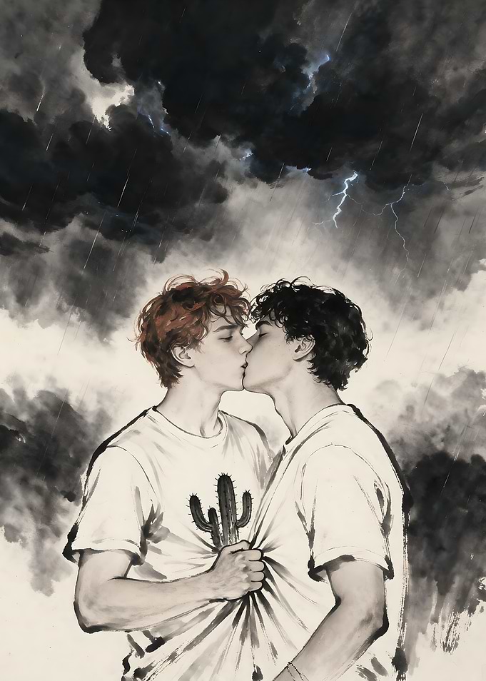 Two Young Men In A Passion-h-ate Kiss
